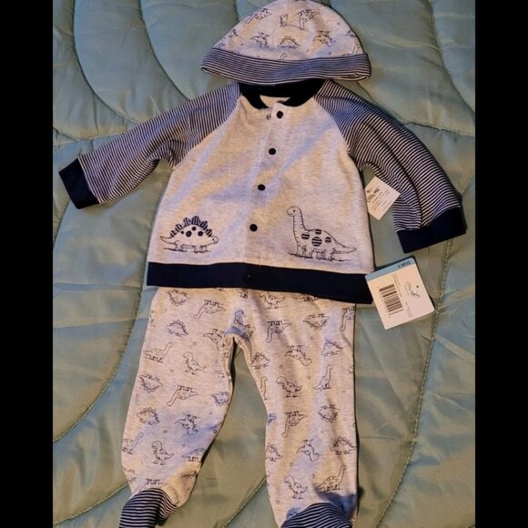 NWT 🦕 Little Me Child's 3-Piece Outfit Sweater, Footed Sweatpants & Hat Set - Picture 1 of 5